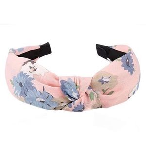 Light Pink Floral Print Wide Knot Wrapped Headband